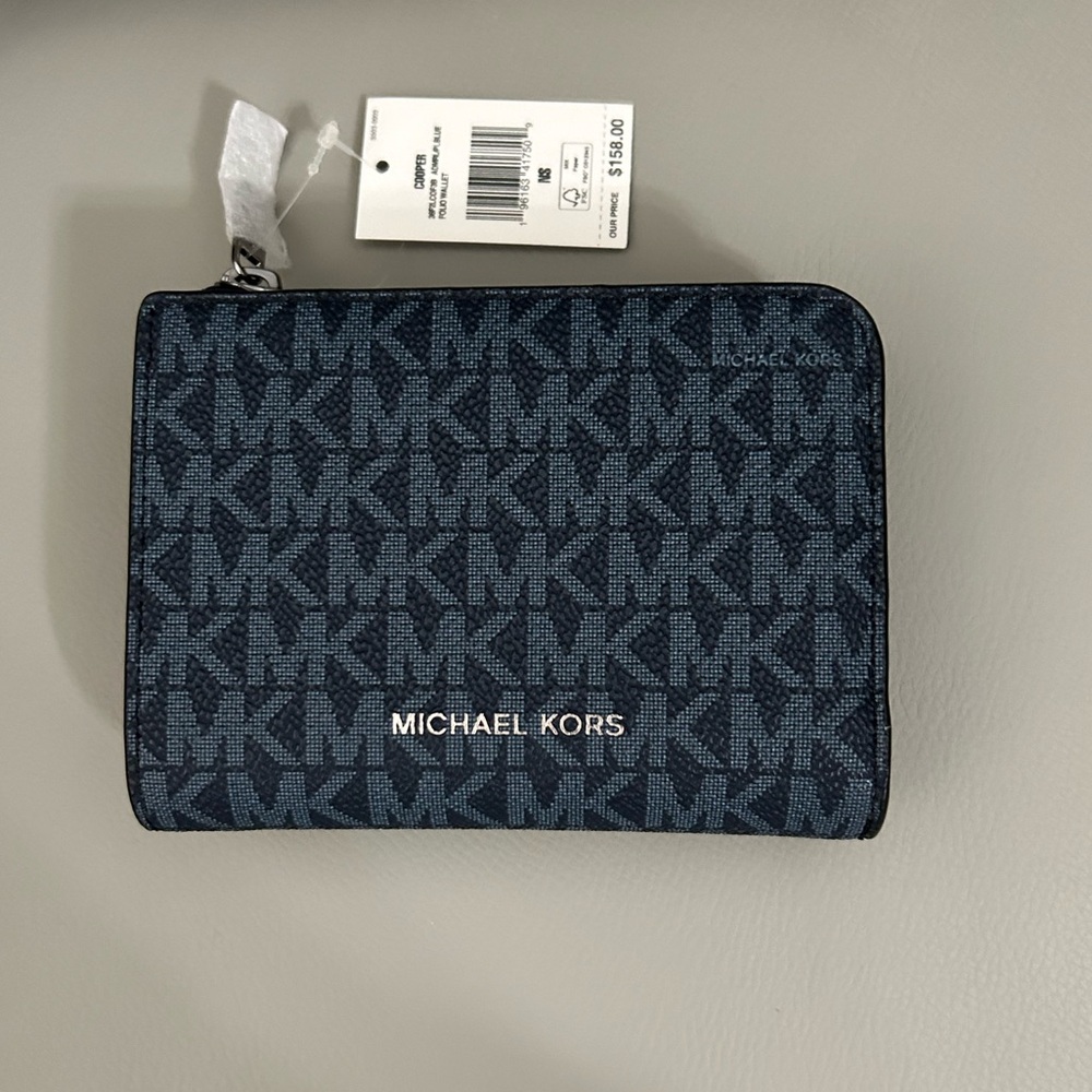 NWT Michael Kors Men Cooper Signature Logo Folio Wallet Blue